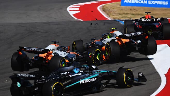 McLaren disaster as Norris & Piastri crash in US GP sprint race while Verstappen wins