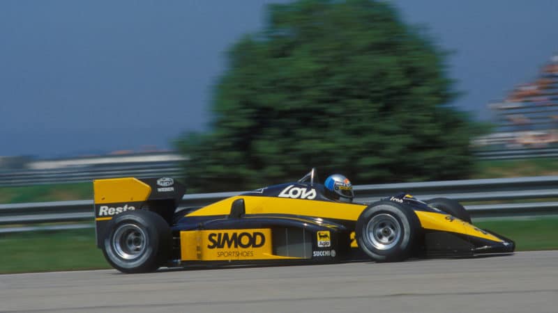 Alessandro Nannini in mInardi Modena at the 1987 Brazilian Grand Prix