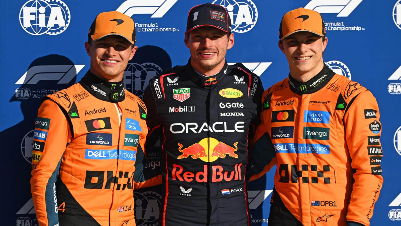 Max Verstappen with Lando Norris and Oscar Piastri