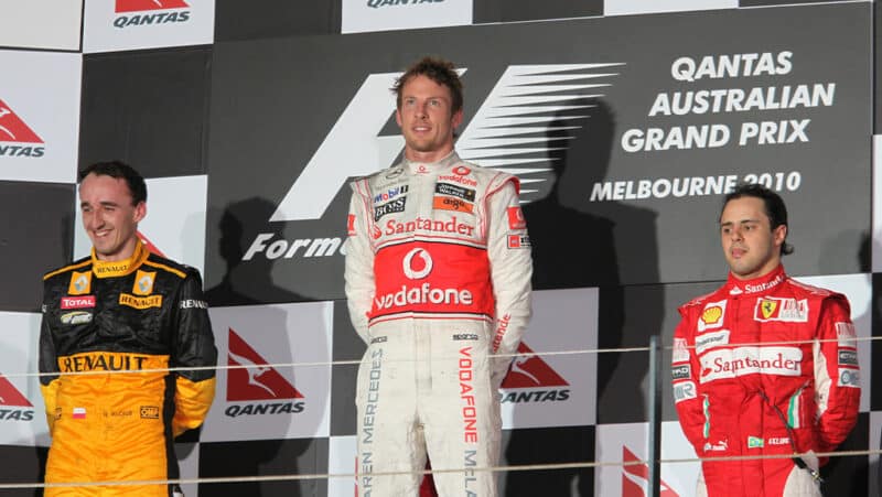 Jenson Button with Robert Kubica and Felipe Massa on 2010 Australian GP podium