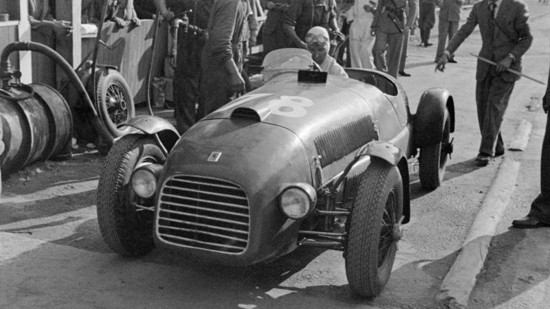Raymond Sommer in the Ferrari 159 Spyder Corsa with which he will win, Turin Grand Prix, Valentino Park. (Photo by Corrado Millanta/Klemantaski Collection/Getty Images)