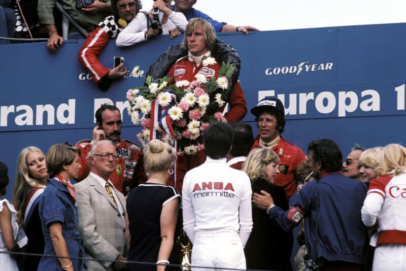 James Hunt (McLaren) stands on the podium at the 1976 Dutch Grand Prix, Zandvoort.