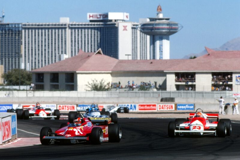 Gilles Villeneuve (Ferrari 126CK) leads Bruno Giacomelli (Alfa Romeo 179C).