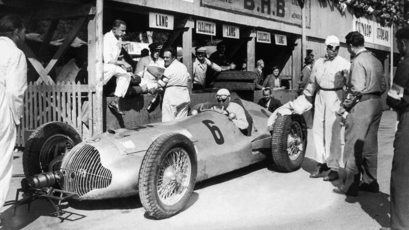 FRANCE - APRIL 11: The German Racecar Driver Rudolf Caracciola In His Mercedes-Benz W154, In The Daimler-Benz Stands At The Grand Prix De Pau On April 11, 1938. (Photo by Keystone-France/Gamma-Keystone via Getty Images)