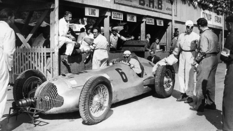 FRANCE - APRIL 11: The German Racecar Driver Rudolf Caracciola In His Mercedes-Benz W154, In The Daimler-Benz Stands At The Grand Prix De Pau On April 11, 1938. (Photo by Keystone-France/Gamma-Keystone via Getty Images)