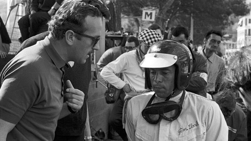 Jim Clark, Colin Chapman, Grand Prix of Monaco, Monaco, 22 May 1966. (Photo by Bernard Cahier/Getty Images)