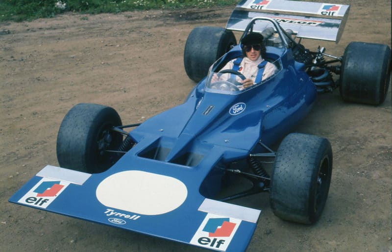 Jackie Stewart at the launch of the Tyrrell 001 in 1970