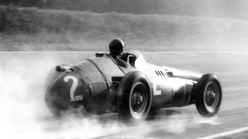 Maserati F1 driver Juan Manuel Fangio at the 1957 Italian GP