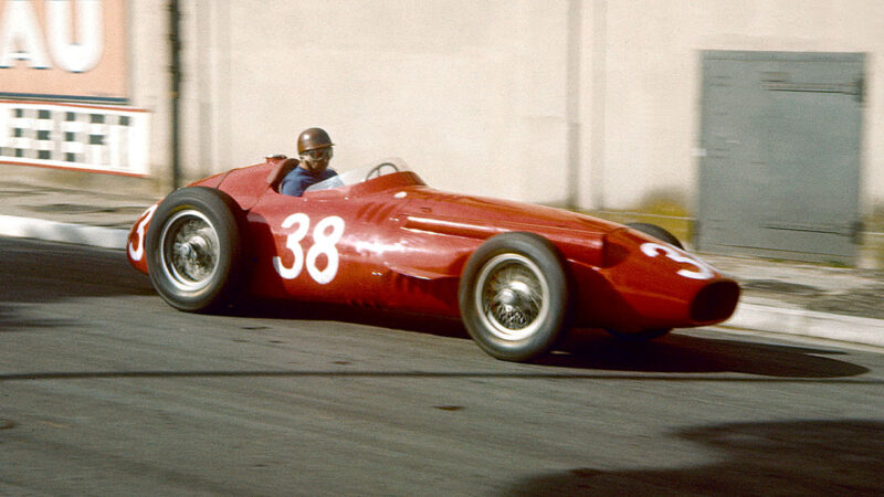 Maserati F1 driver Juan Manuel Fangio driving at the 1957 Monaco GP