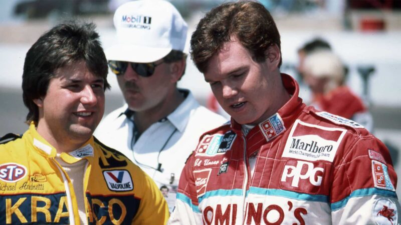 Michael Andretti Al Unser Jr. (USA) during the running of the 1992 Long Beach Grand Prix.