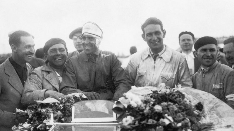 FRANCE - JUNE 19: Team Mates Tazio Nuvolari And Raymond Sommer Upon Having Just Won The 24 Hours Of Le Mans At The Wheel Of An Alfa Romeo, On June 19, 1933. (Photo by Keystone-France/Gamma-Keystone via Getty Images)