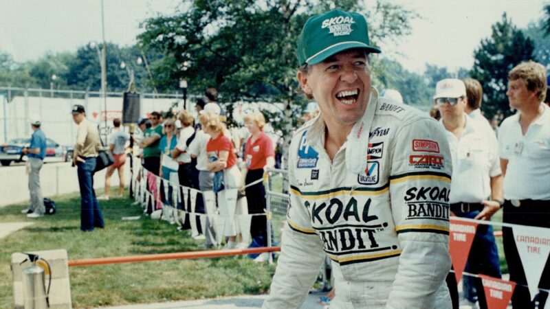 CANADA - JULY 18: Carloads of fun: Tom Sneva (inset) who's competing in today's Molson Indy; was enjoying himself yesterday watching cars crunching; squealing and gracing the wall powering into the first turn in Player's Challenge for GM cars; a preliminary to today's big event. Richard Spenard; who won the GM even last year; outduelled Peter Lockhart to make it two in a row. (Photo by John Mahler/Toronto Star via Getty Images)