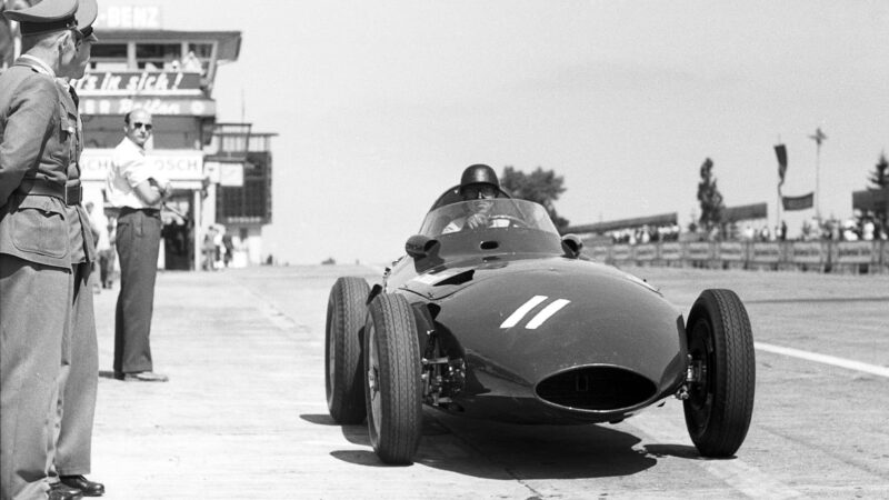 Tony Brooks, Vanwall VW 5, Grand Prix of Germany, Nurburgring, 04 August 1957. (Photo by Bernard Cahier/Getty Images)