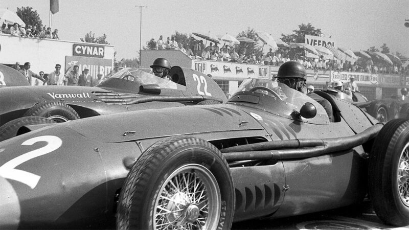 Tony Brooks, Juan Manuel Fangio, Vanwall VW 5, Maserati 250F, Grand Prix of Italy, Monza, 08 September 1957