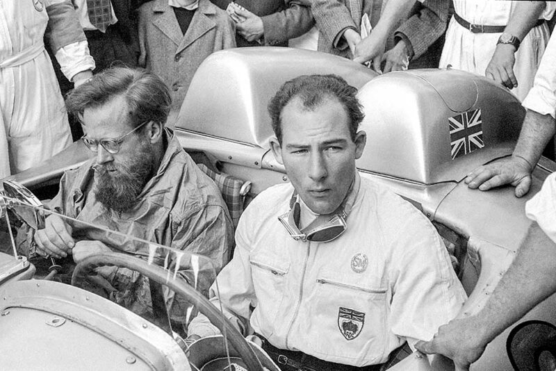 Stirling Moss and Denis Jenkinson before start of 1955 Mille Miglia Italy