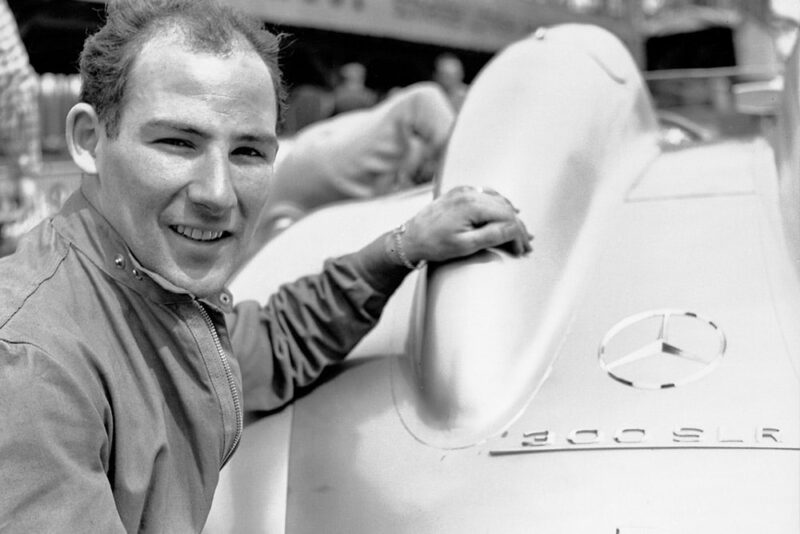 Stirling Moss testing Mercedes 300SLR at Hockenheim Germany