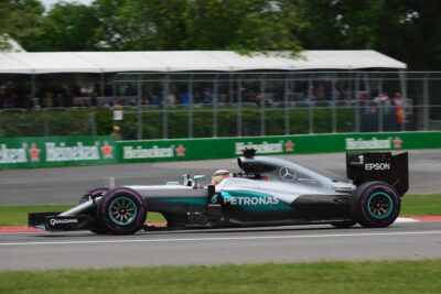 Lewis Hamilton in the lead of the Canadian GP