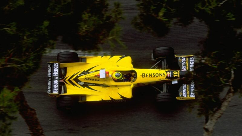 Overhead view of Ralf Schumacher in Jordan 198
