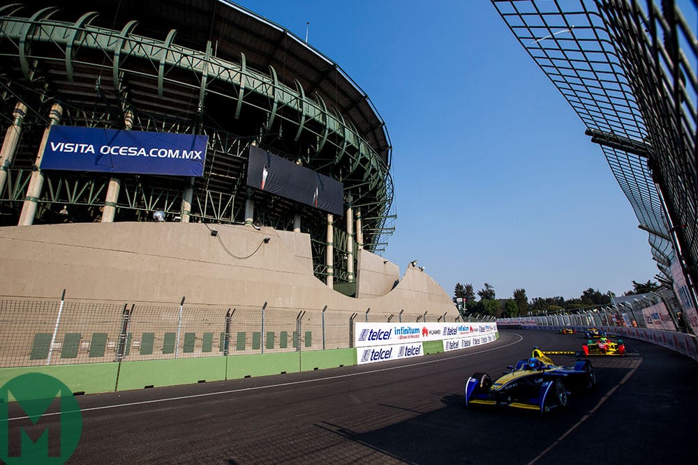 Nicolas Prost in an Renault e.dams in the 2015-16 Mexico ePrix