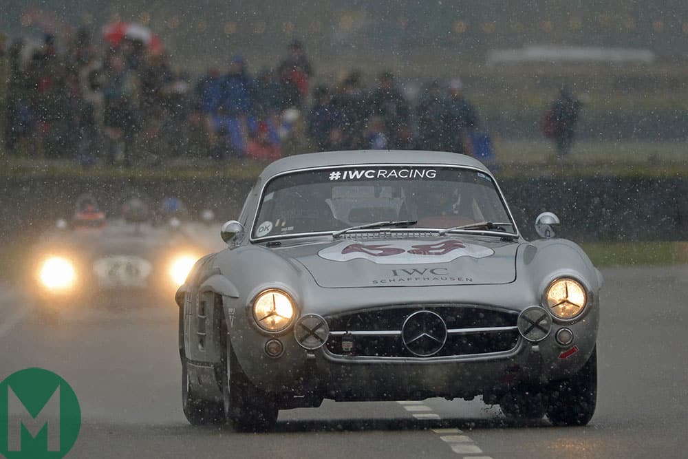 David Coulthard in the Mercedes 300 SL Gullwing in the 2018 Goodwood Members' Meeting