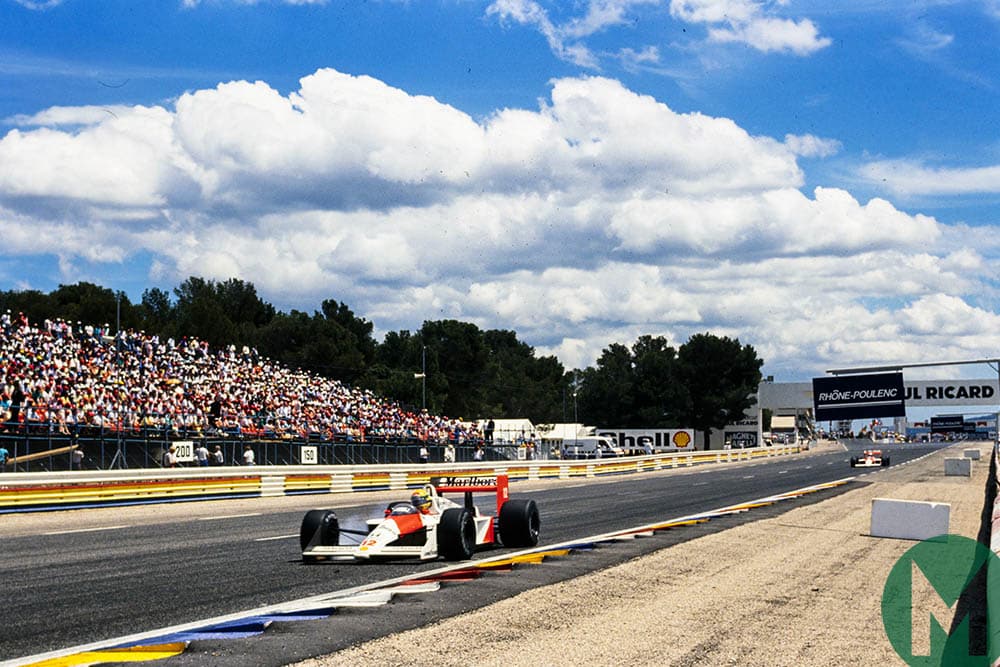 Ayrton Senna locks up at Paul Ricard during the 1988 French Grand Prix