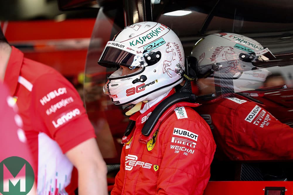 Sebastian Vettel with downcast body language on the Saturday ahead of the 2019 French Grand Prix