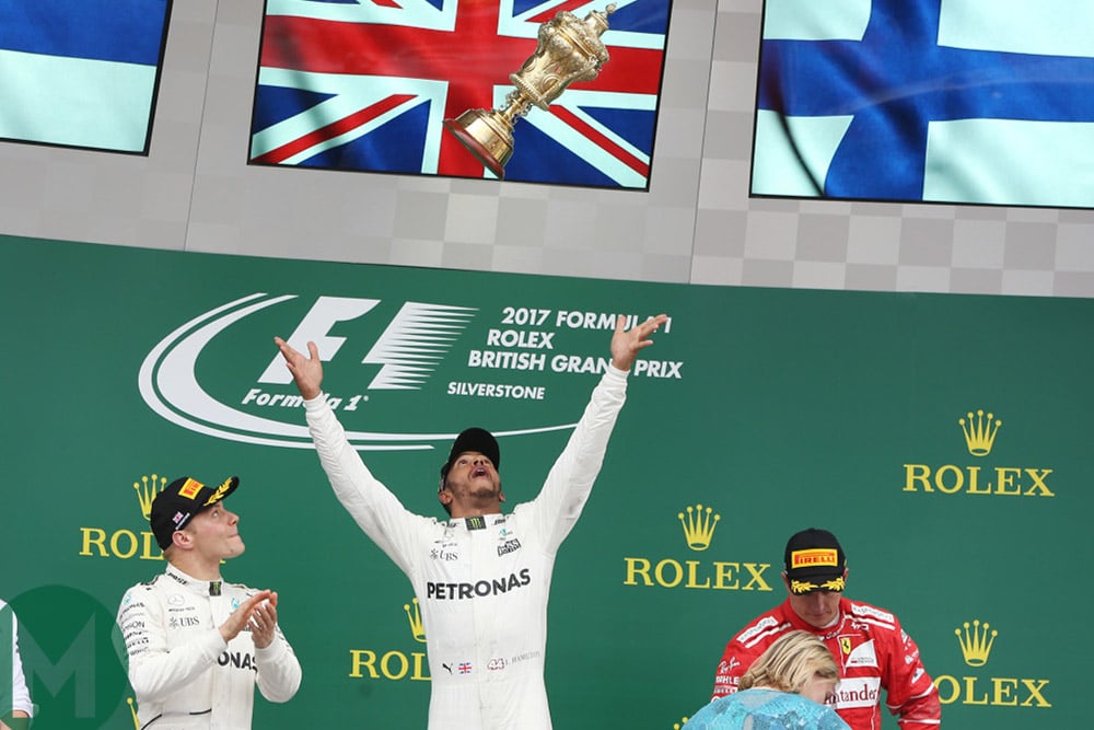 Lewis Hamilton on the top step of the podium at the 2017 British Grand Prix