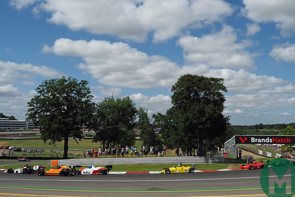 The XL Aurora machines round Druids at Brands Hatch