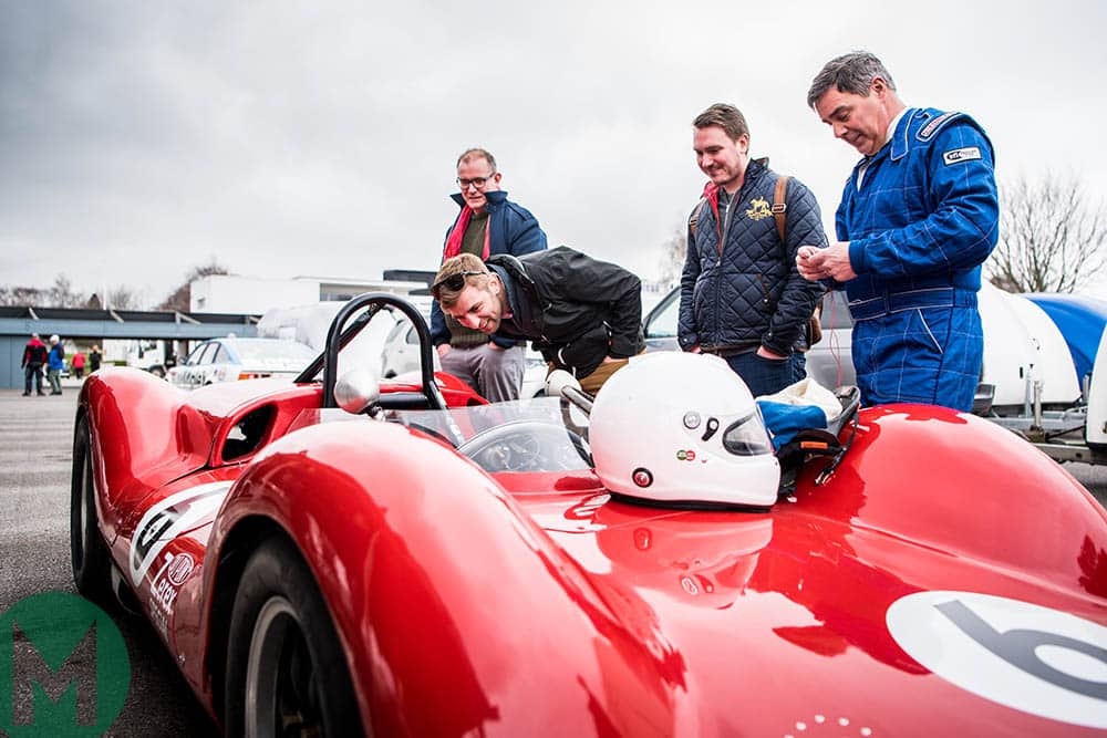 McLaren development driver Joe Osborne, Greg Heacock, who led much of the restoration, along with our own correspondent Robert Ladbrook and editor Joe Dunn, admire the Zerex 