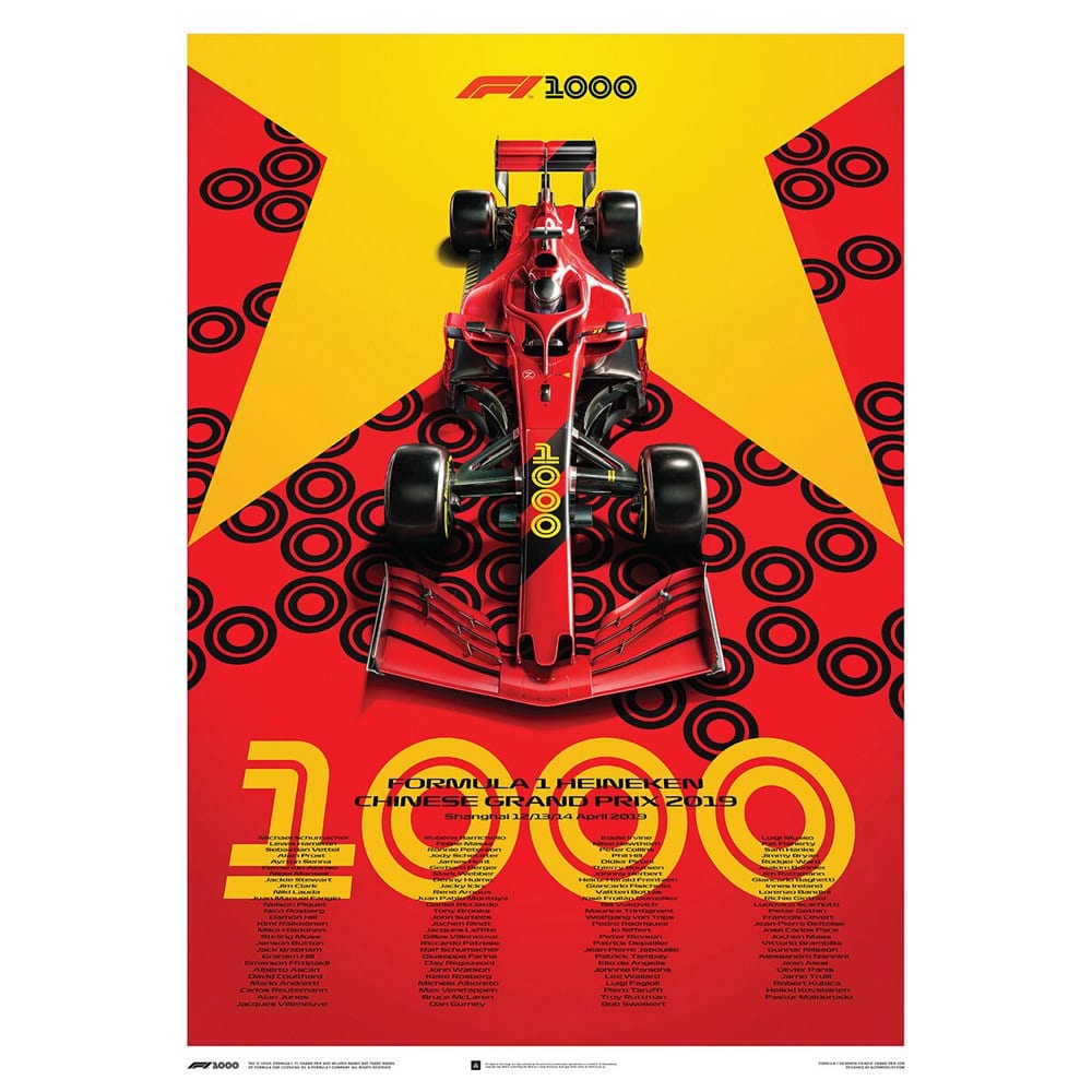 Ferrari SF90 - Chinese Grand Prix - 2019 | Automobilist | 1000th Race Poster