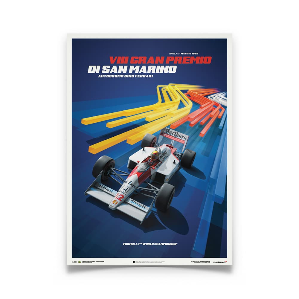 Ayrton Senna – McLaren MP4/4 – Blue – 1988 San Marino GP | Automobilist | Limited Edition poster