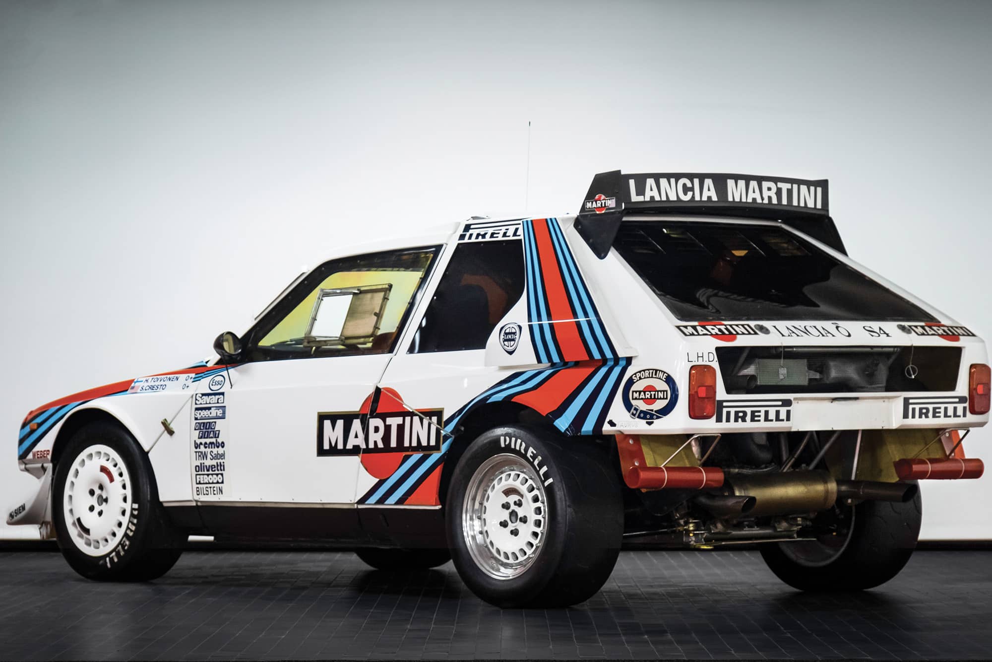 Rear view of the 1985 RAC Rally-winning Lancia Delta S4, driven by Henri Toivonen