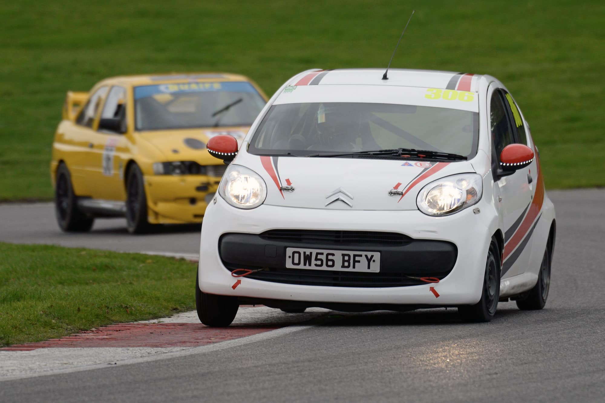 James Baldwin racing at Brands Hatch in a Citroen C1 in November 2019