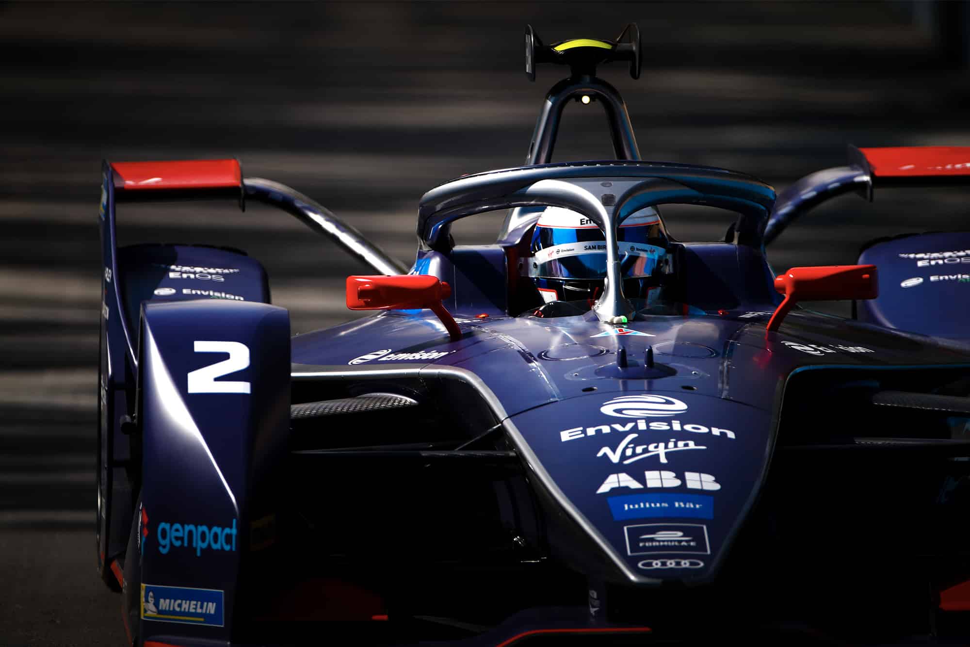 Sam Bird in the Envision Virgin Racing car during the 2019 Saudi Arabia E-Prix