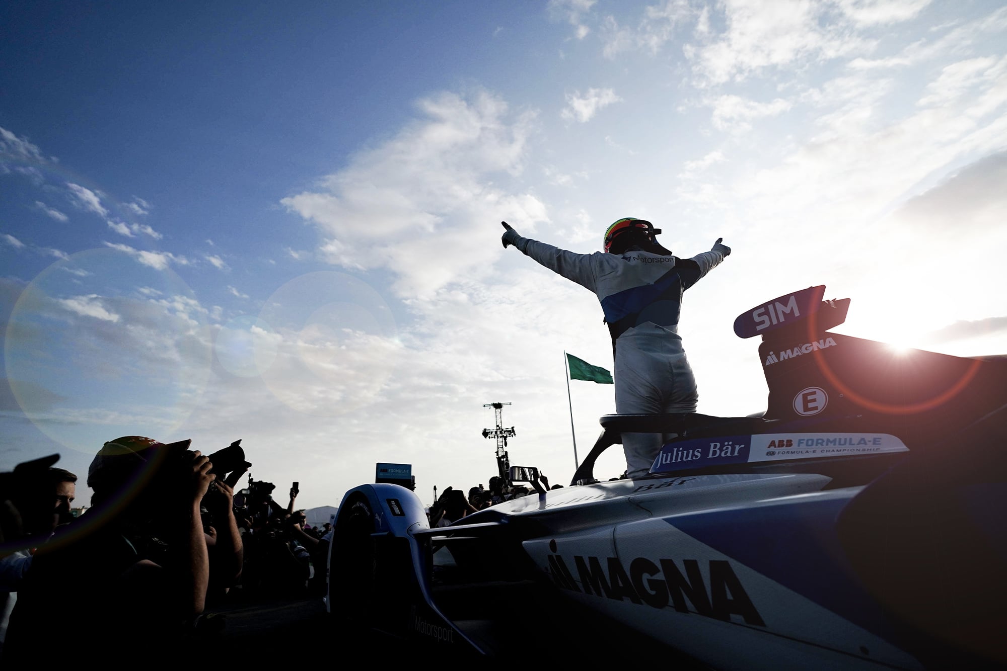 Alexander Sims celebrates winning the 2019 Diriyah E-Prix