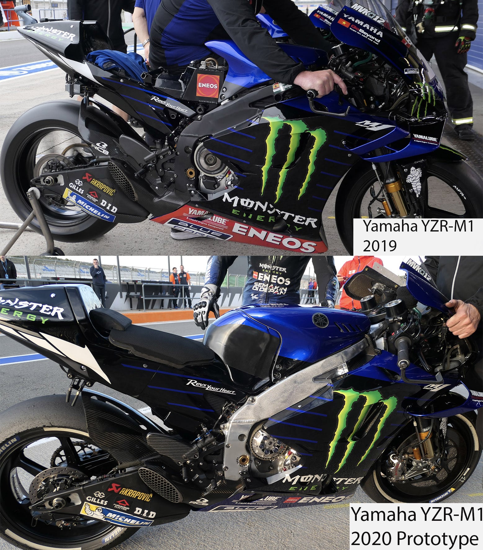 Yamaha's YZR-M1 2019 and 2020 prototype bikes