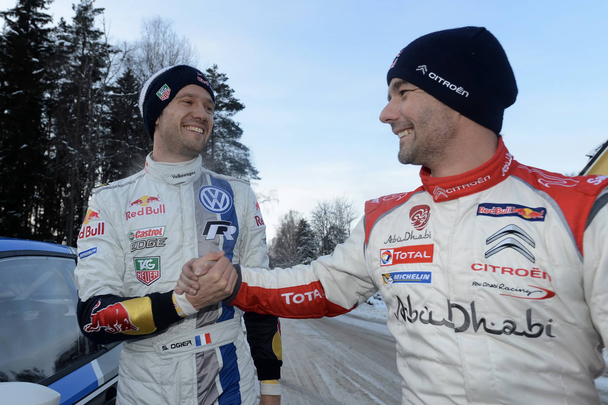 Sebastien Loeb and Sebastien Ogier shake hands