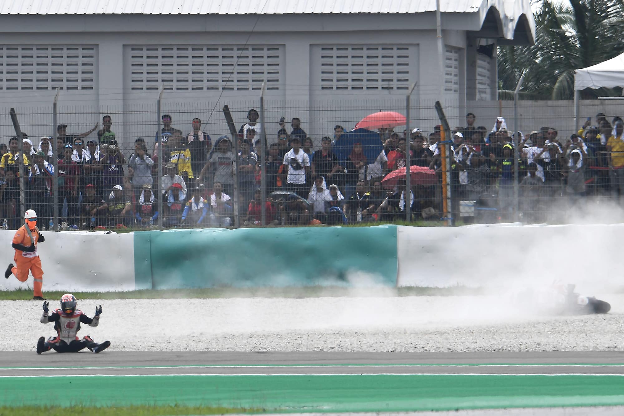 Johann Zarco crashes during the 2019 Malaysian Grand Prix