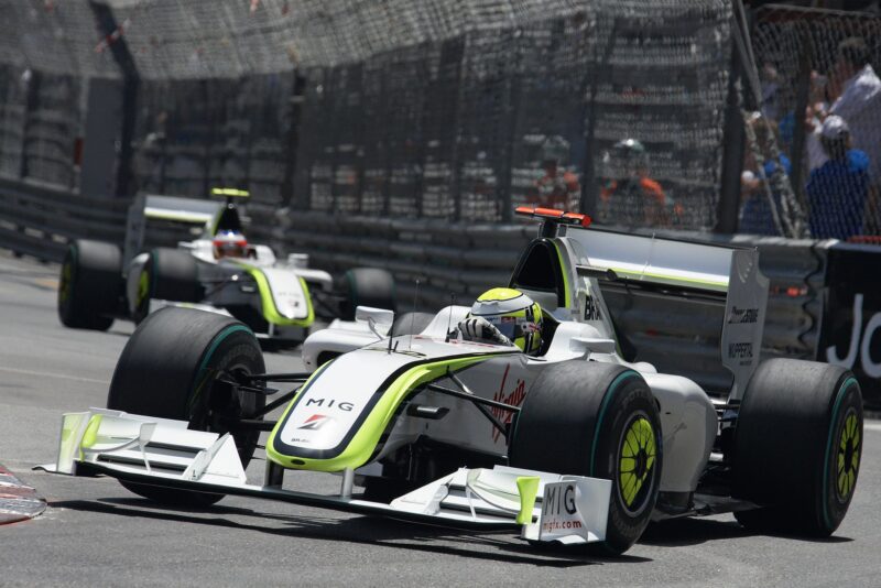 Jenson Button leads Rubens Barrichello for Brawn at the 2009 Monaco GP