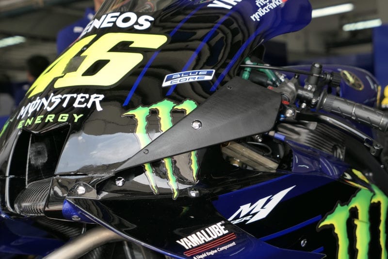 The front of Valentino Rossi's Yamaha in Moto GP 2020 pre-season Sepang testing