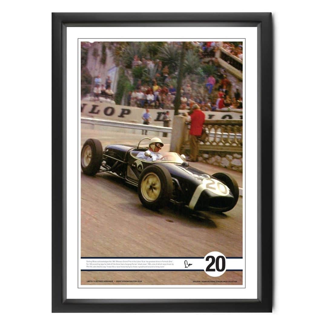 Moss at Monaco | Stirling Moss - Lotus - 1961 | colour print | signed Stirling Moss