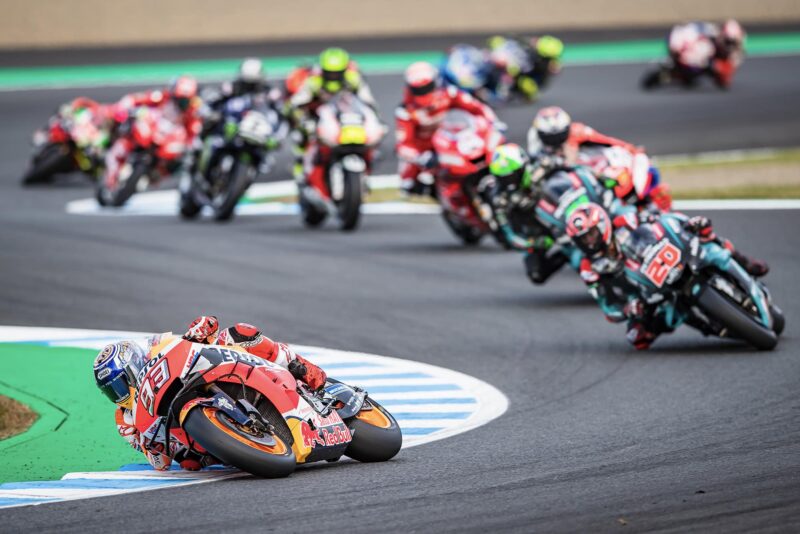 Marc Marquez leads the MotoGP grid