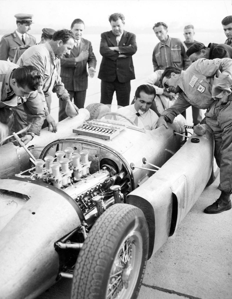 Alberto Ascari tests the Lancia D50 prototype at Caselle airport