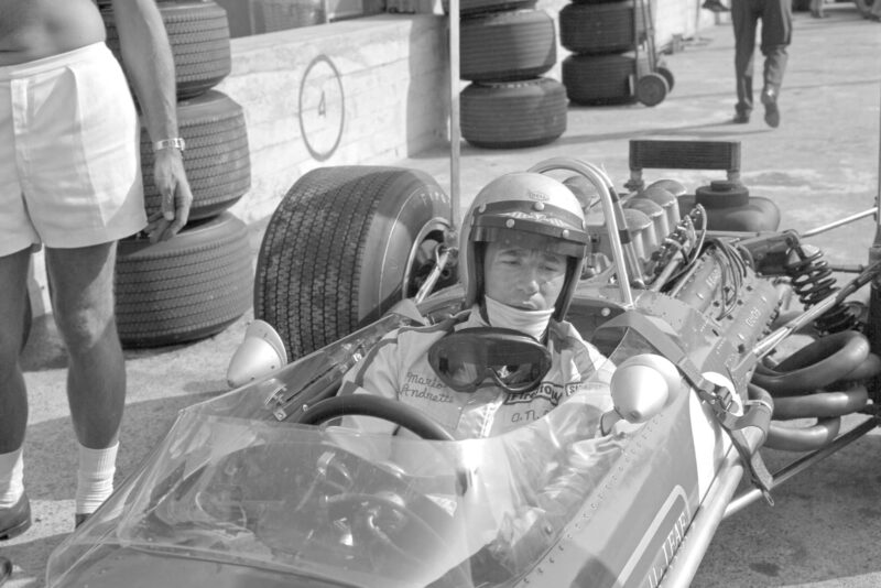 Mario Andretti in his Lotus at Monza ahead of the 1968 Italian Grand Prix