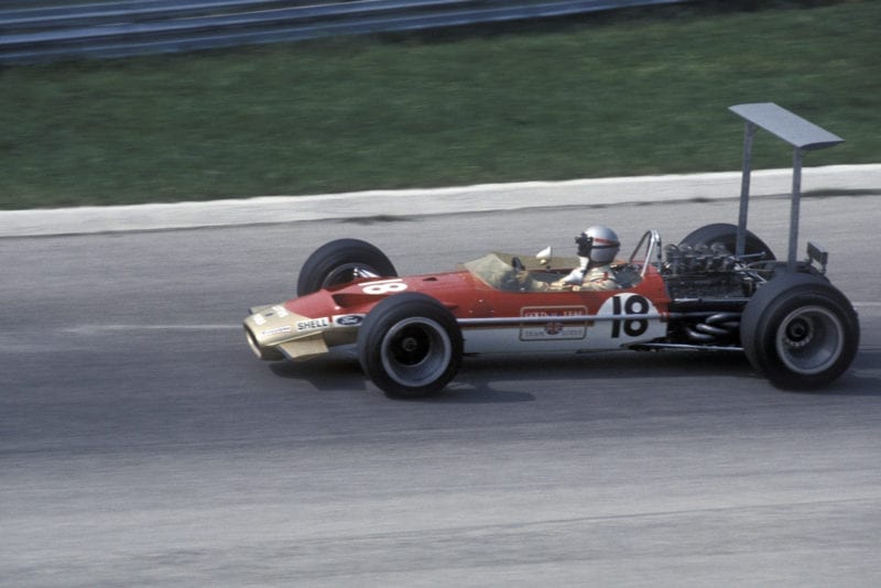Mario Andretti in his Lotus during practice for the 1968 Italian Grand Prix at Monza