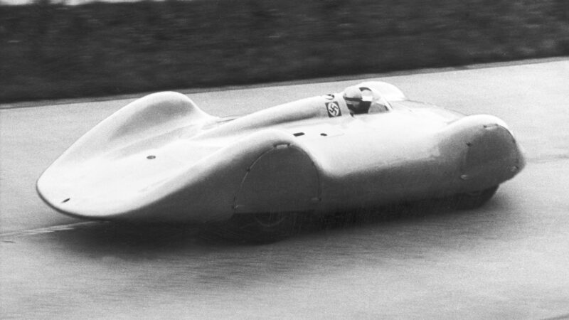 Bernd Rosemeyer in 1937 in a streamlined Auto Union