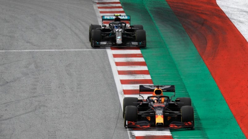 Valtteri Bottas follows Max Verstappen in the 2020 f1 Styrian Grand Prix