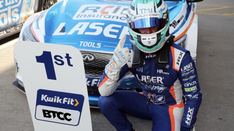 Ash Sutton celebrates after winning BTCC race 3 at Donington Park