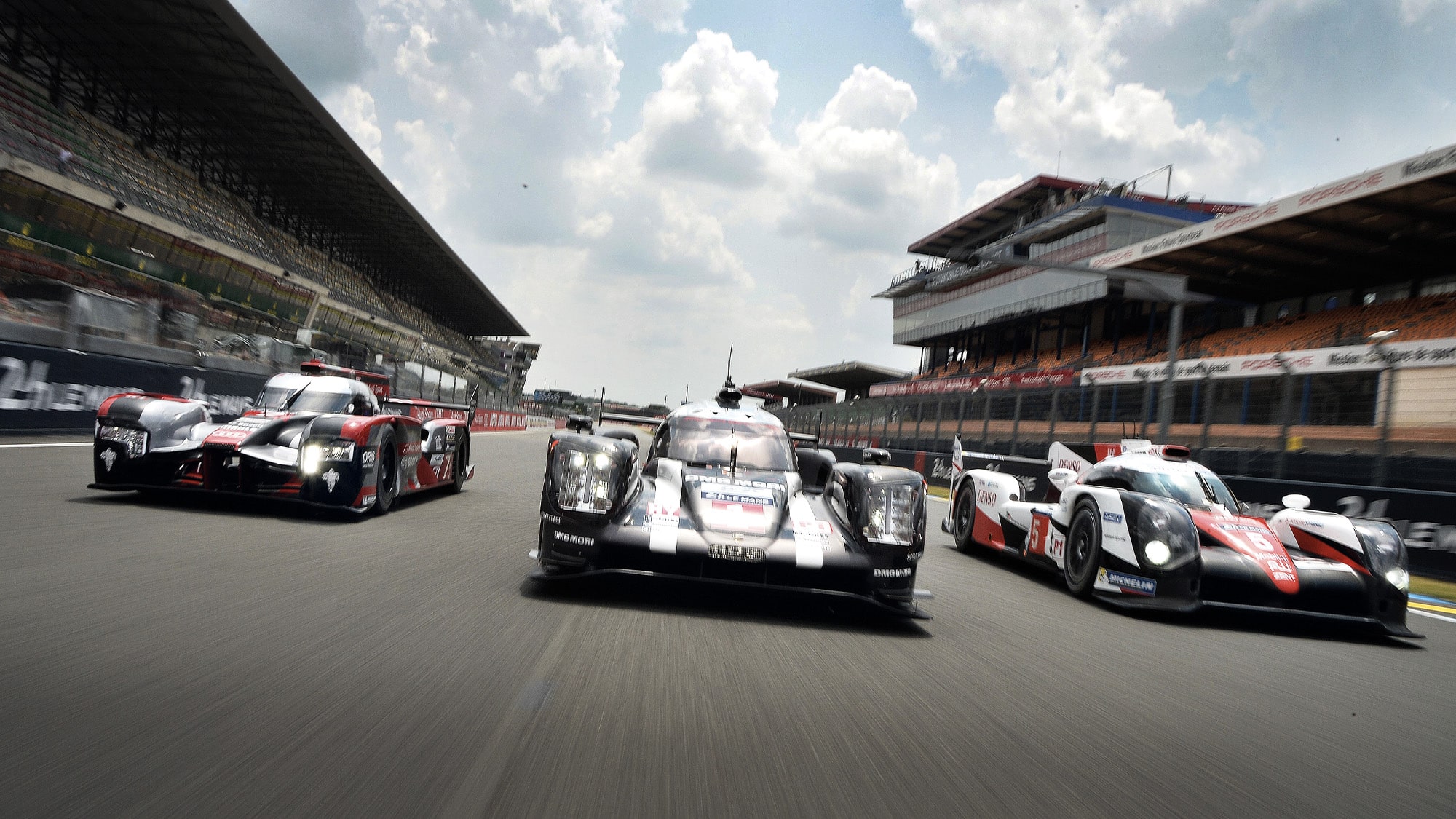 Audi Porsche and Toyota LMP1 cars at Le mans