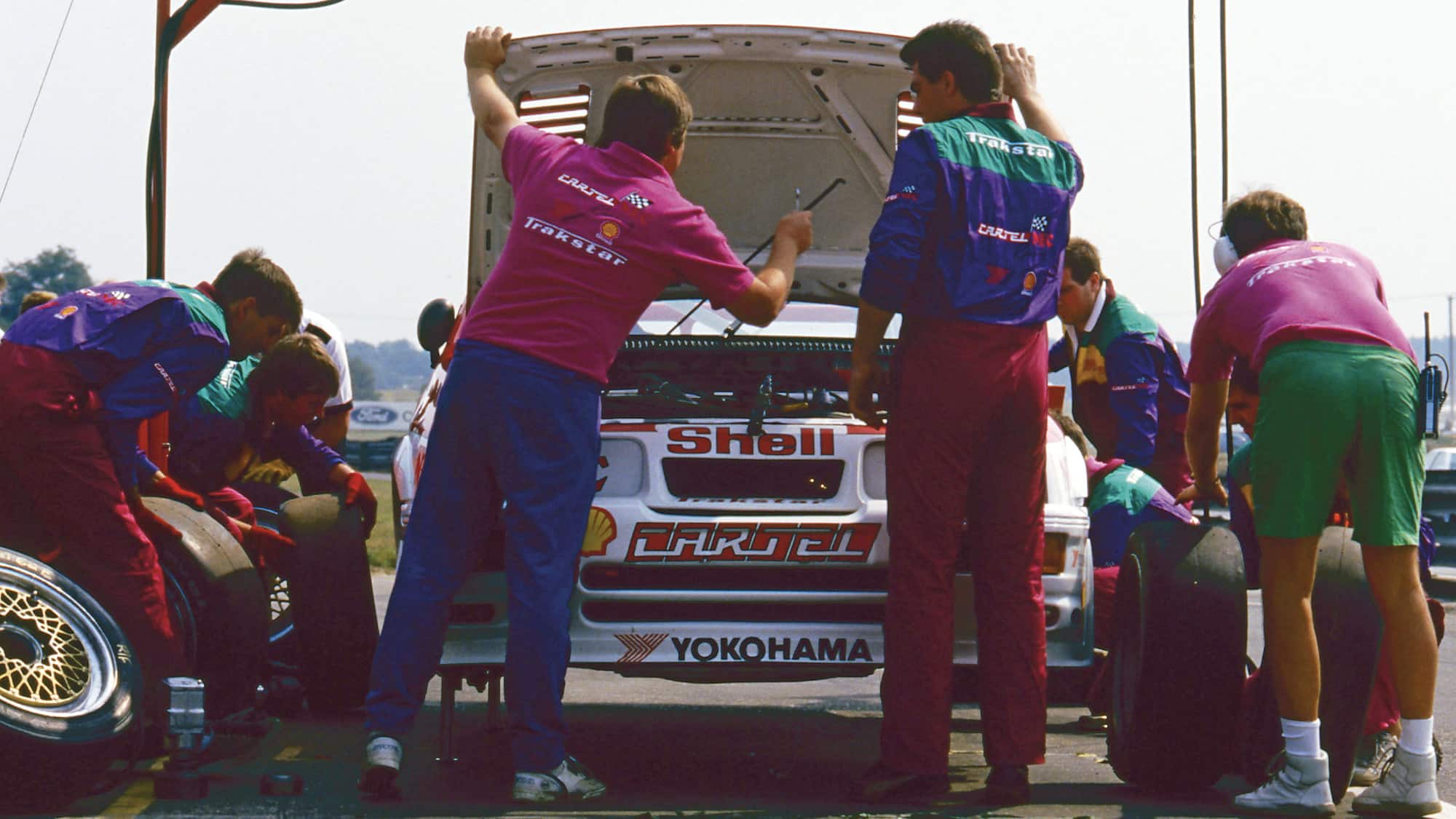 Bonnet up on Robb Gravett's 1990 BTCC Trakstar Cosworth RS500